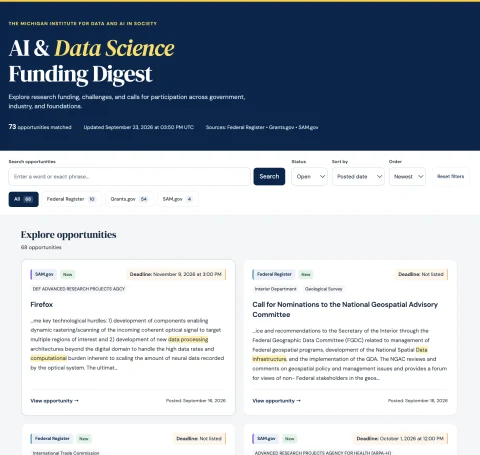 MIDAS AI and Data Science Funding Digest grant tracker